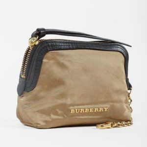 Burberry Gold Satin Leather-Trim Pouch